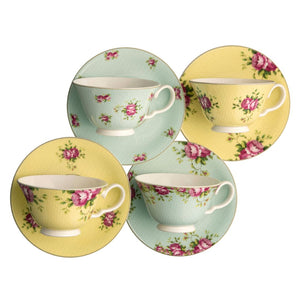 Aynsley Archive Rose Teacups & Saucer Set of 4