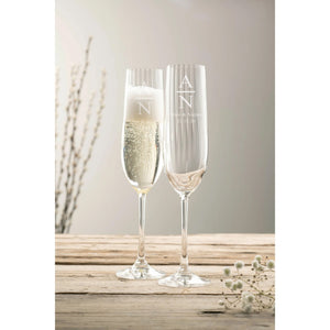 Engraved Erne Champagne Flute Glass Pair