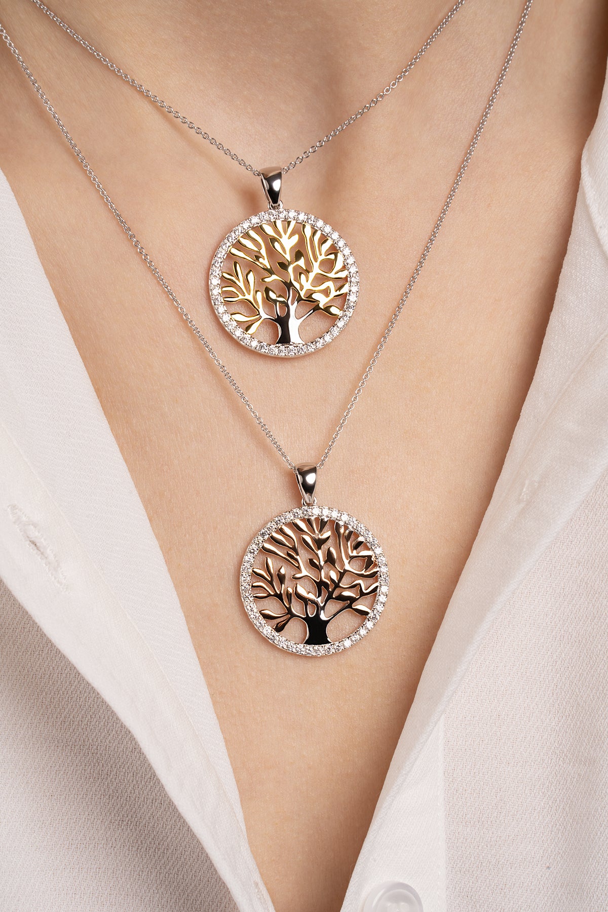 Tree of Life Pendant Silver & Rose Gold