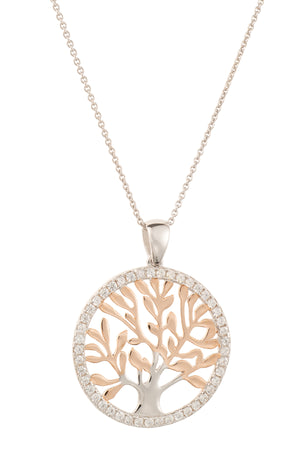 Tree of Life Pendant Silver & Rose Gold