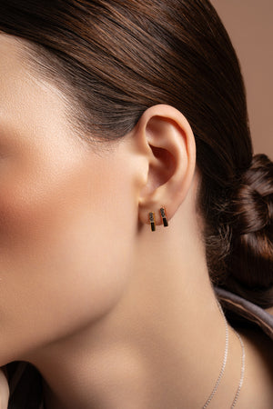 Dual Tone Bar Sterling Silver & Rose Gold Stud Earrings