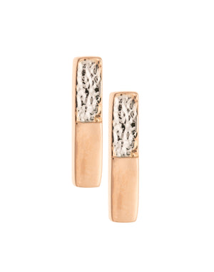 Dual Tone Bar Sterling Silver & Rose Gold Stud Earrings
