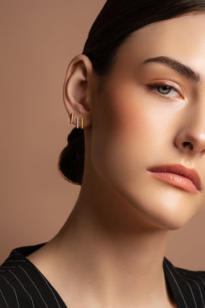 Plain Bar Sterling Silver & Rose Gold Stud Earrings