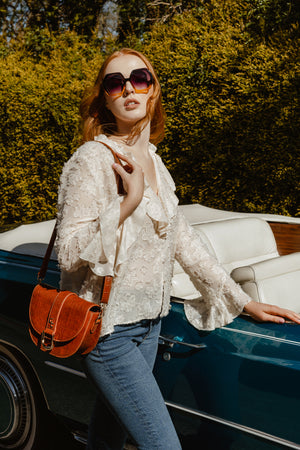 Saddle Bag Tan Croc Detail