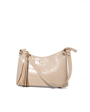 Mini Shoulder Bag Light Taupe Croc Detail