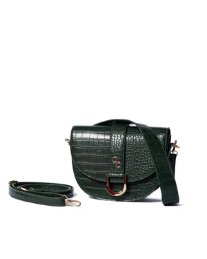 Saddle Bag Forest Green Croc Detail