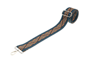 Blue Navy Tan Aztec Camera Strap - Silver hardware