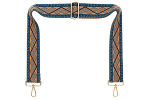 Blue Navy Tan Aztec Camera Strap - Gold hardware