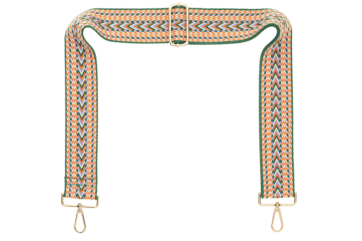 Orange Green Lilac Chevron Camera Strap -Gold hardware