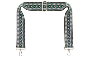 Black Green White Chevron Camera Strap - Silver hardware