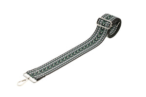 Black Green White Chevron Camera Strap - Silver hardware