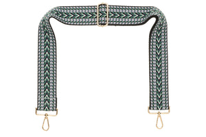 Black Green White Chevron Camera Strap - Gold hardware