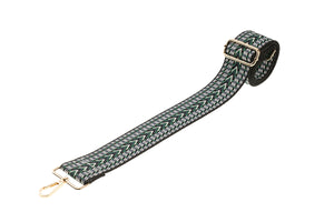 Black Green White Chevron Camera Strap - Gold hardware
