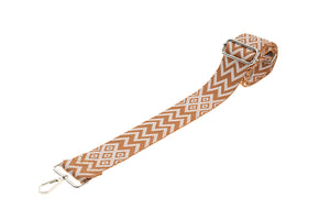 Tan & White Chevron Camera Strap - Silver hardware