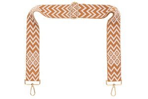 Tan & White Chevron Camera Strap - Gold hardware
