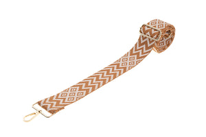 Tan & White Chevron Camera Strap - Gold hardware