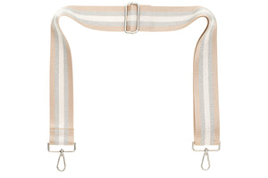 Champagne Sliver White Stripe Camera Strap - Silver hardware