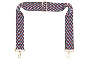 Blue Maroon White Black Camera Strap - Gold Hardware