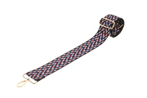 Blue Maroon White Black Camera Strap - Gold Hardware