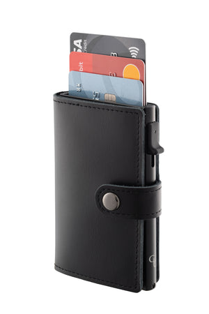 Engraved Black Leather Card Holder Wallet