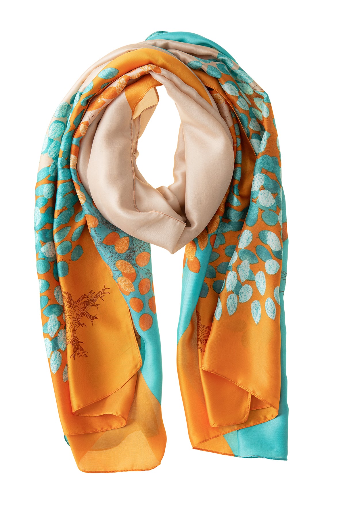 Orange & Turquoise Polyester Scarf