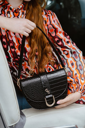 Saddle Bag Black Croc Detail
