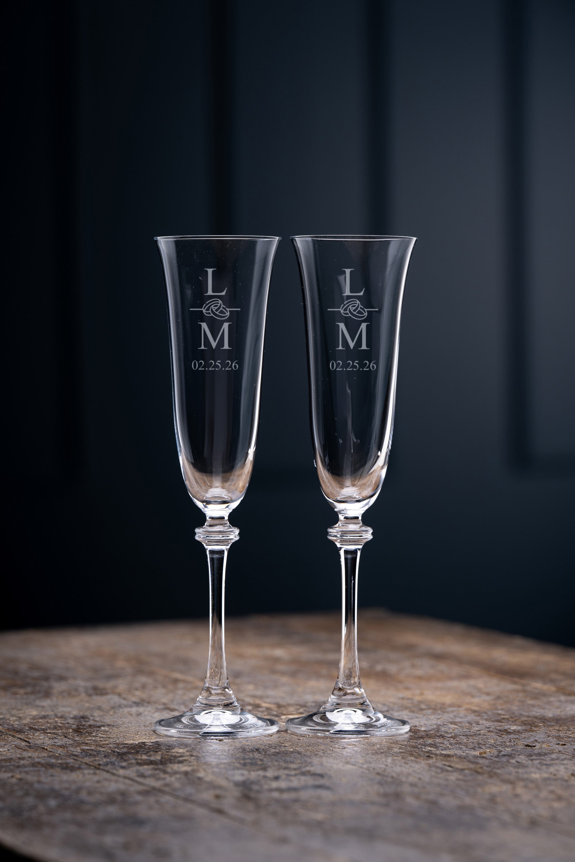 Engraved Liberty Flute Glass Pair