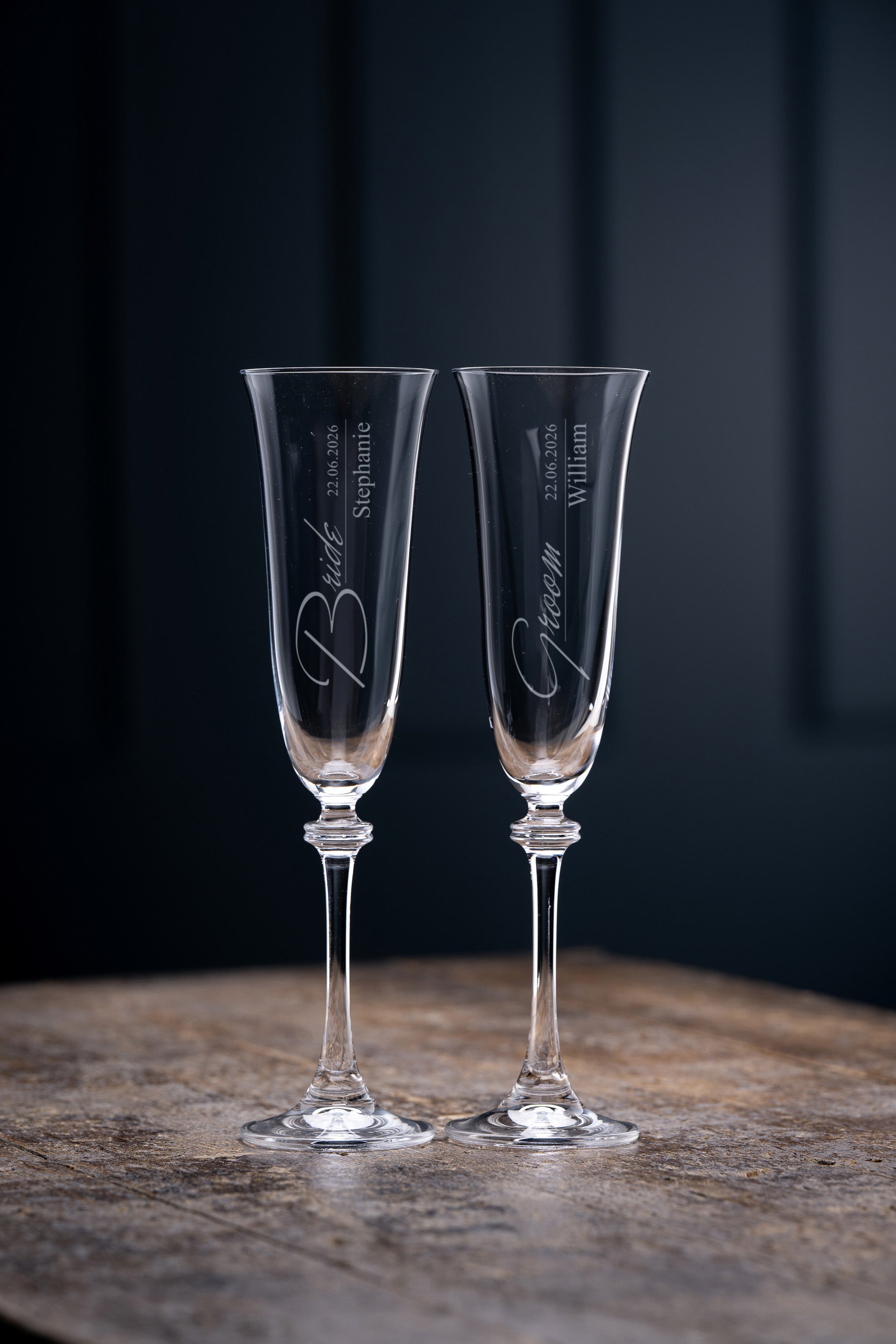 Engraved Liberty Flute Glass Pair