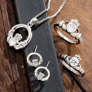 Crystal Claddagh Sterling Silver Pendant - Galway Irish Crystal