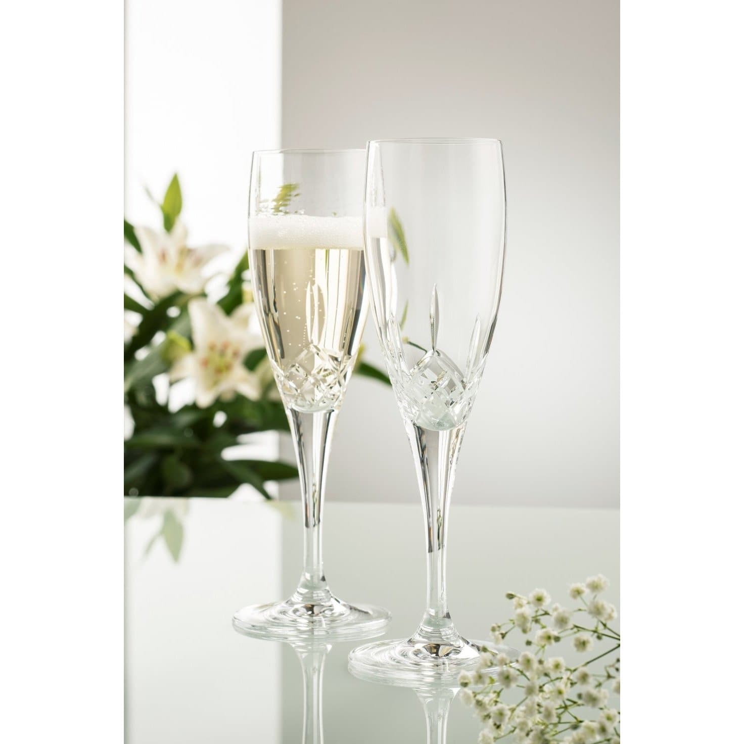 Engraved Longford Flute Glass Pair - Galway Irish Crystal