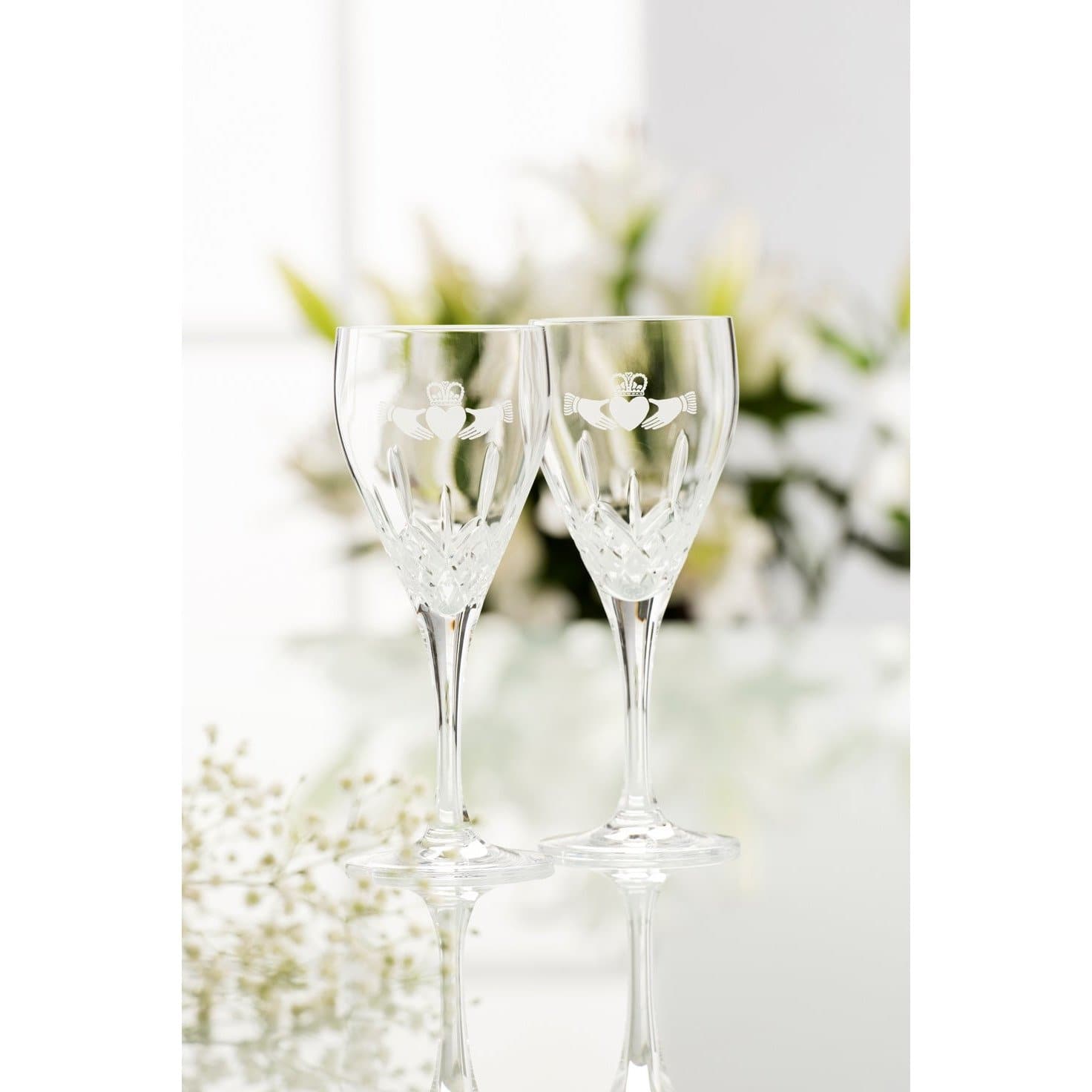 Claddagh White Glass Pair - Galway Irish Crystal