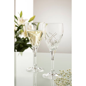 Engraved Longford White Wine Glass Pair - Galway Irish Crystal