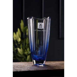 Engraved Sapphire Dune 12" Square Vase - Galway Irish Crystal
