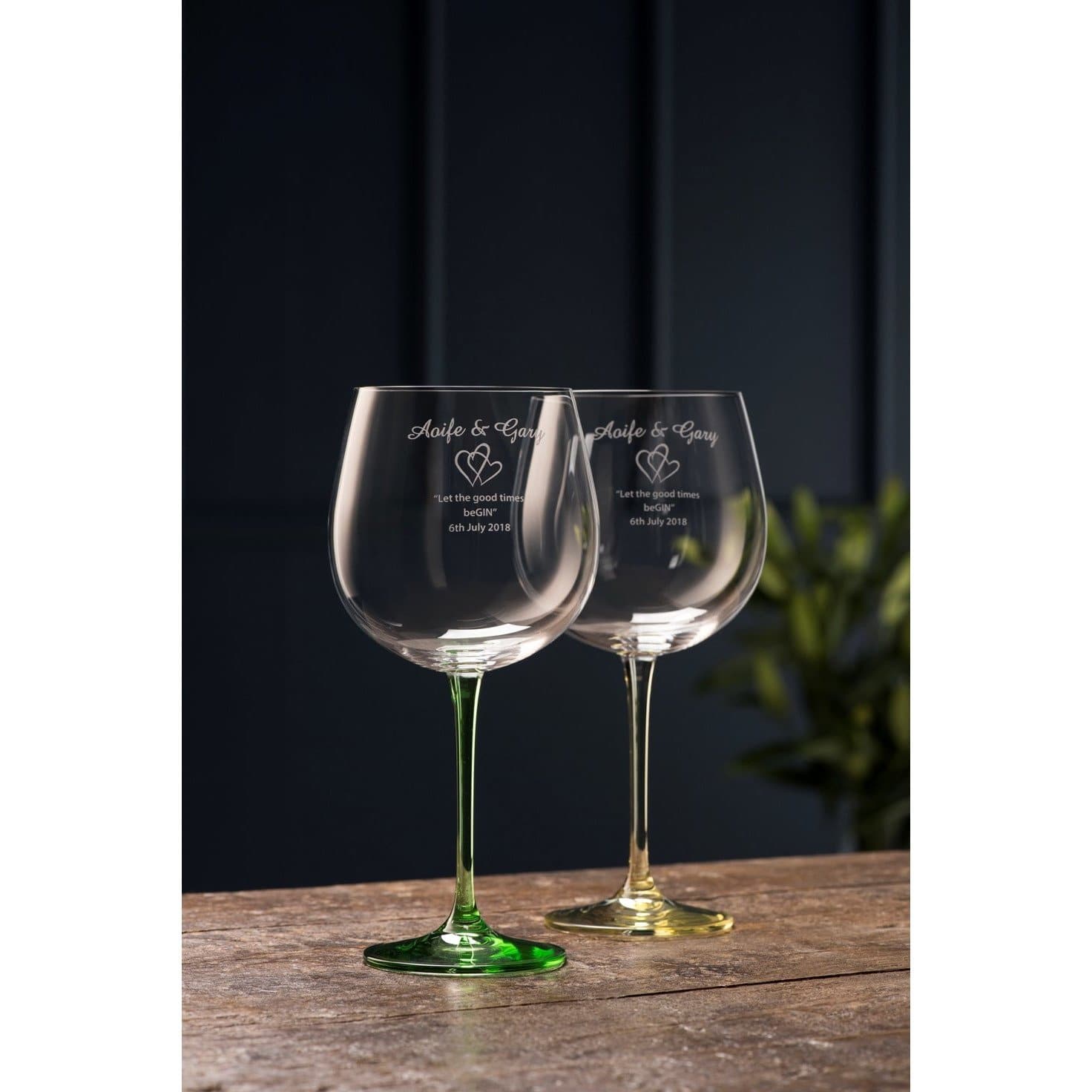 Engraved Gin & Tonic Glass Pair- Lemon & Lime - Galway Irish Crystal