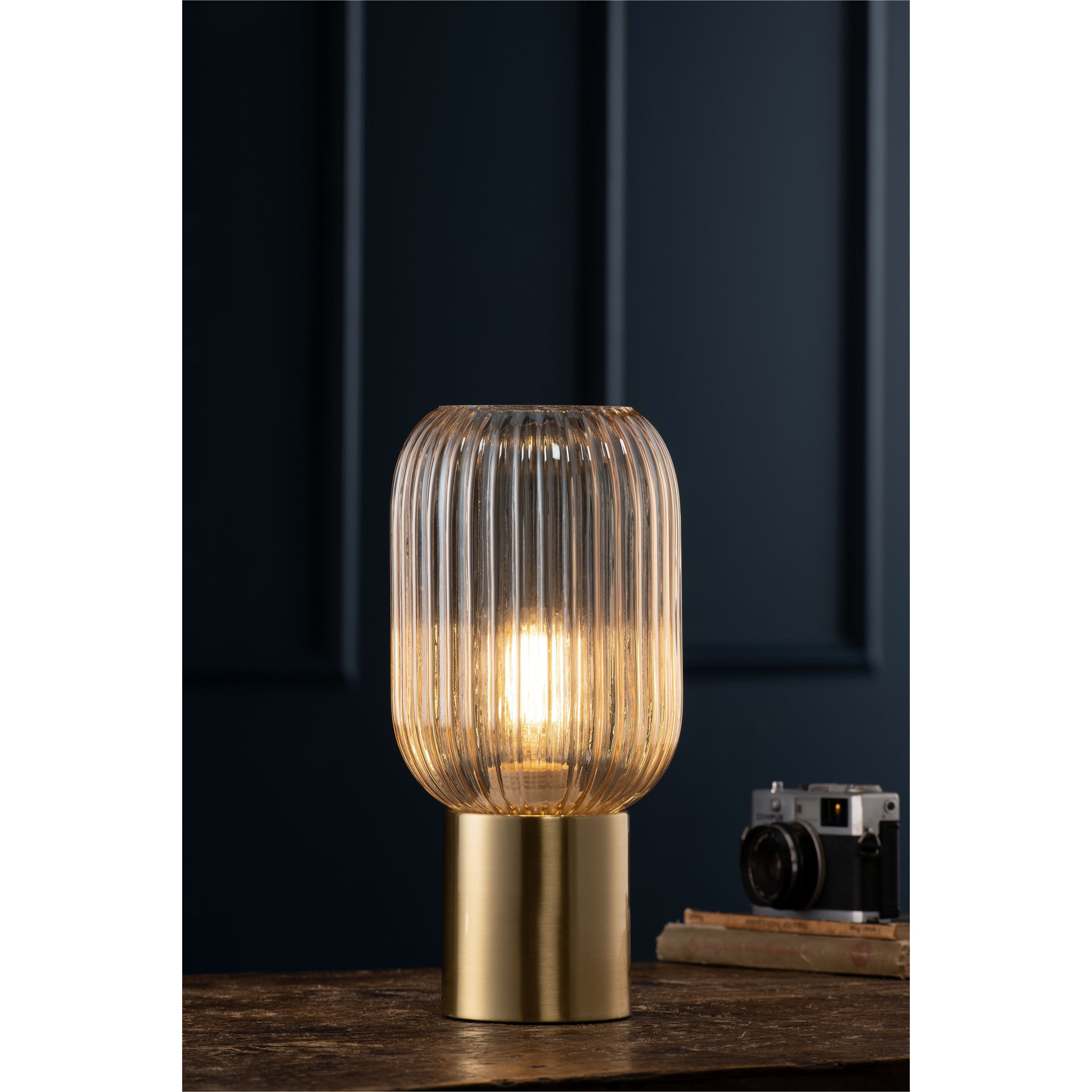 Fluted Glass Table Lamp - Amber - Galway Irish Crystal