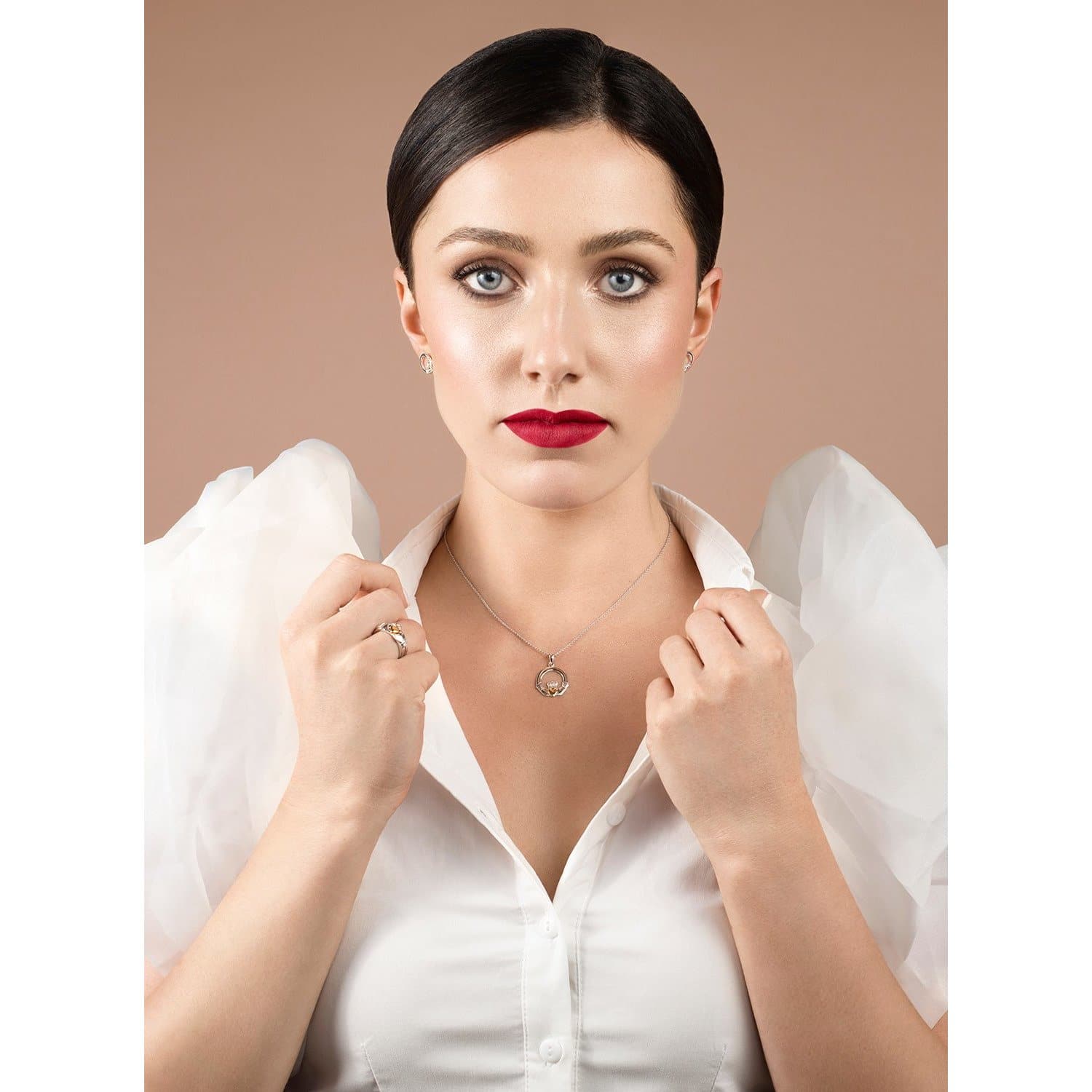Three Part Claddagh Silver & Rose Gold Ring - Galway Irish Crystal