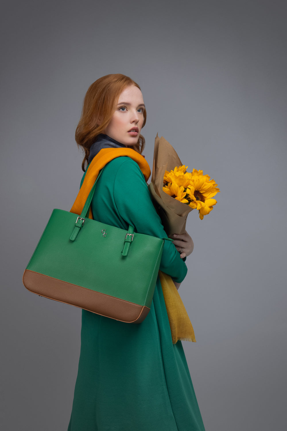 Two Tone Large Tote - Green & Tan - Galway Irish Crystal