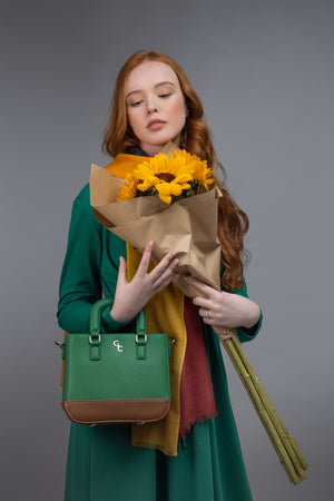 Two Tone Shoulder Bag - Green & Tan - Galway Irish Crystal