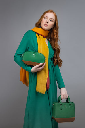 Two Tone Cross Body Bag - Green & Tan - Galway Irish Crystal