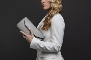 grey clutch bag