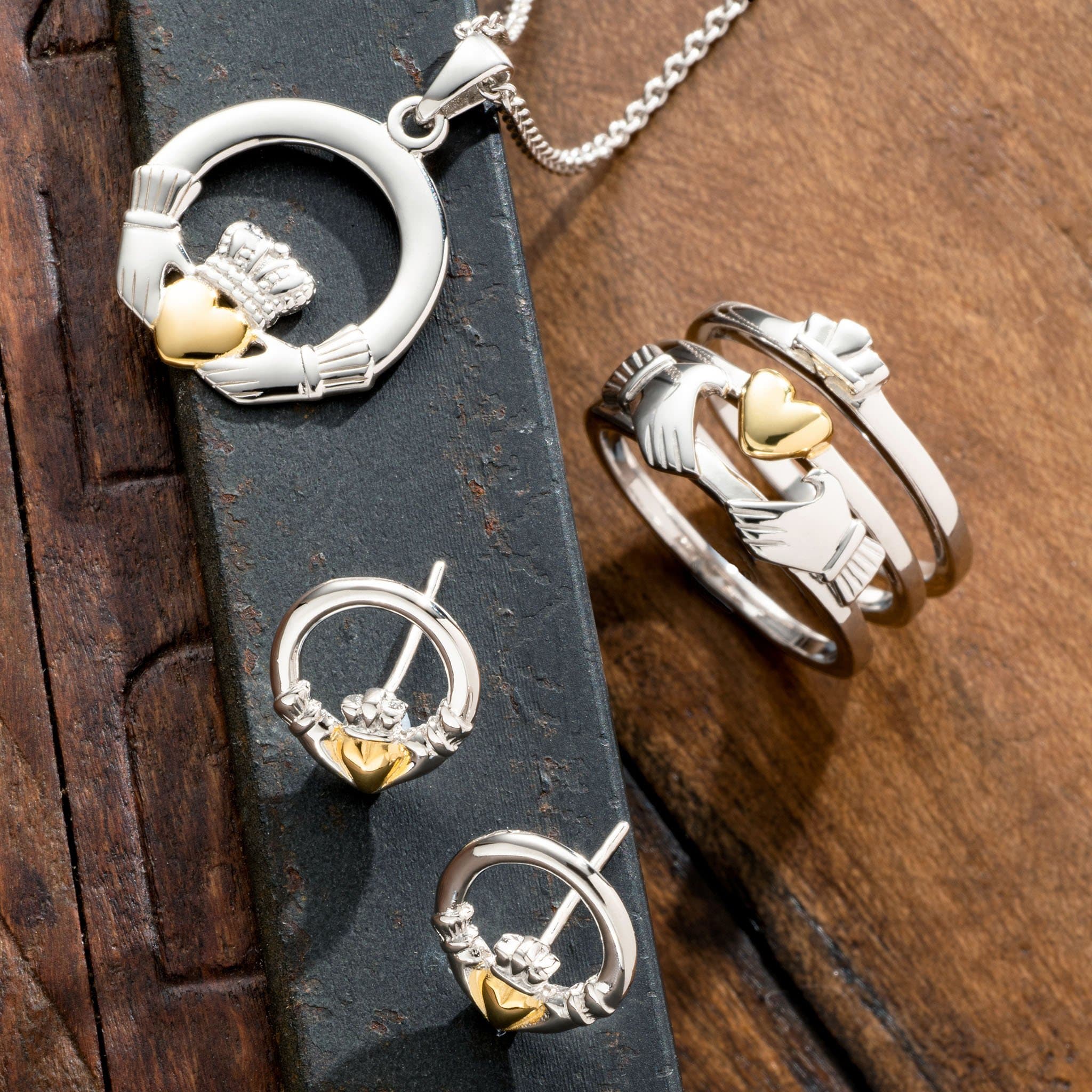 Three Part Claddagh Sterling Silver & Gold Ring - Galway Irish Crystal