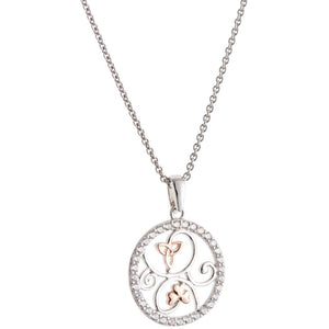 Trinity Knots & Shamrocks Rose Gold & Silver Pendant - Galway Irish Crystal