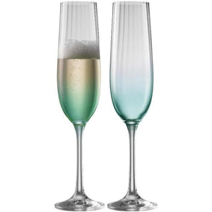 Erne Champagne Flute Glass Pair Aqua - Galway Irish Crystal