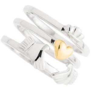 Three Part Claddagh Sterling Silver & Gold Ring - Galway Irish Crystal