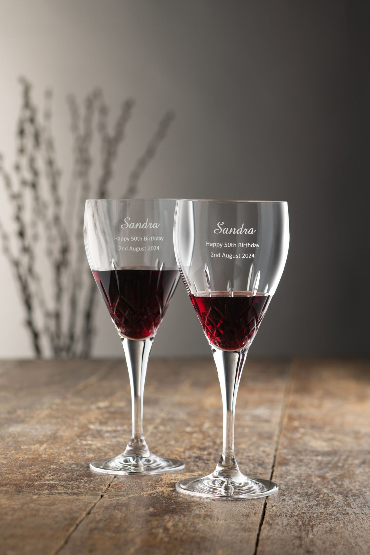 Engraved Longford Red Glass Pair
