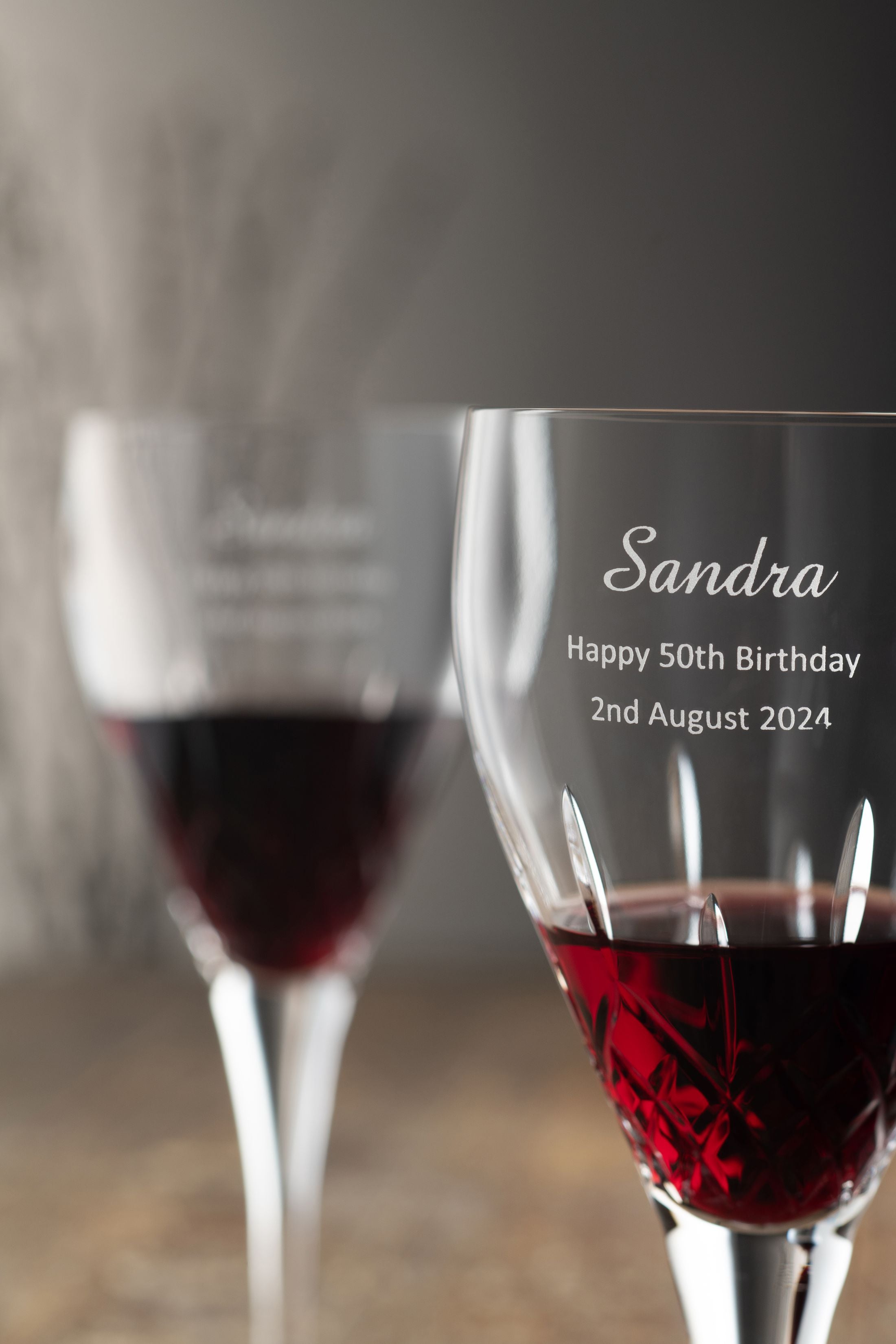 Engraved Longford Red Glass Pair
