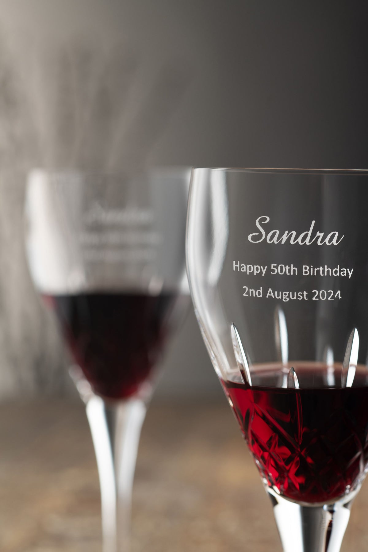 Engraved Longford Red Glass Pair