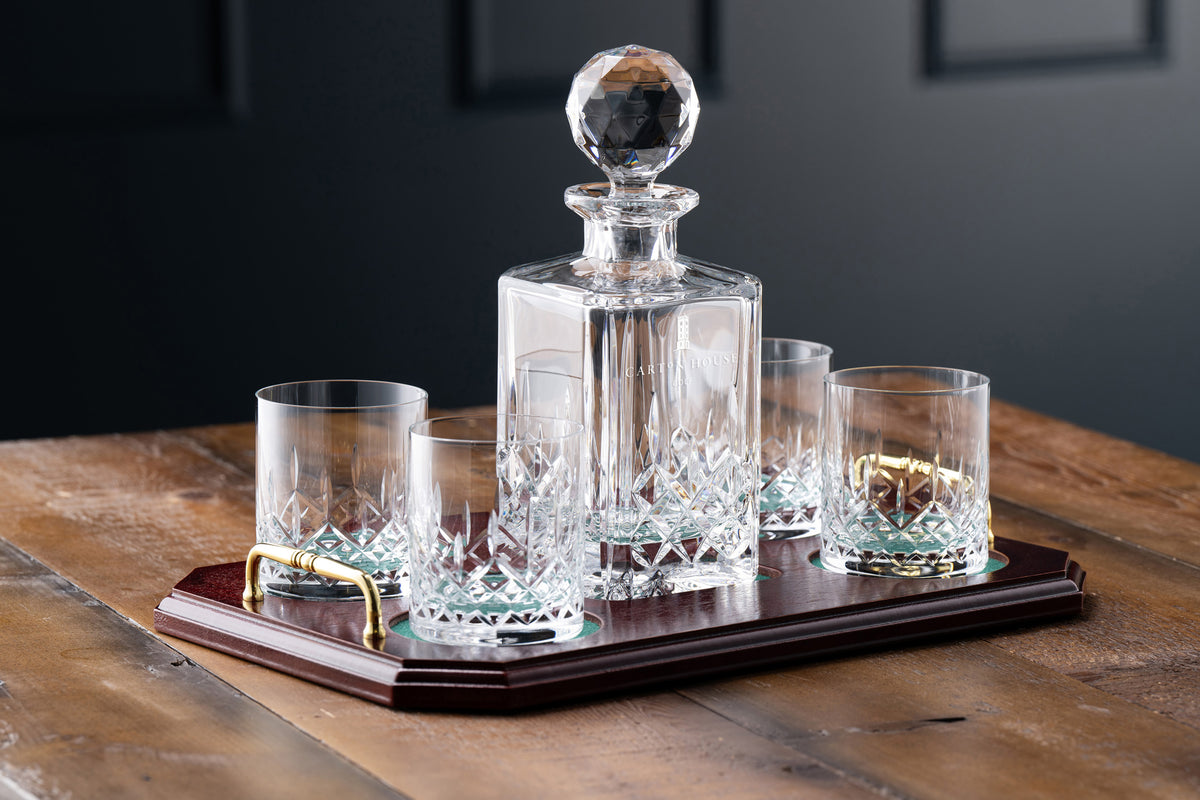 Engraved Longford Square Decanter Tray Set