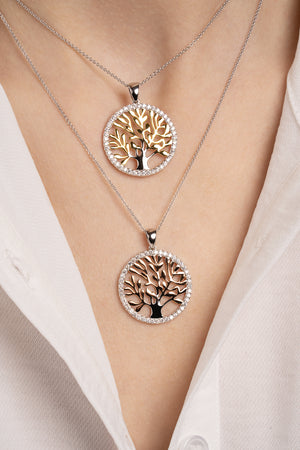 Tree of Life Pendant Silver & Rose Gold