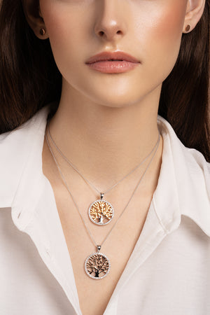 Tree of Life Pendant Silver & Rose Gold